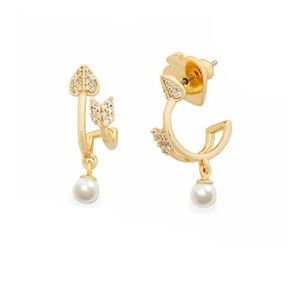 $75 Kate Spade love game arrow double huggie heart earrings